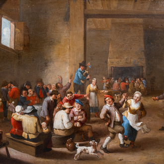 Matthieu van Helmont (1623-ca.1679): Peasants making merry at an inn, oil on copper