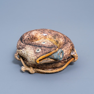 A French polychrome faience snake-shaped gourd, 18th/19th C.