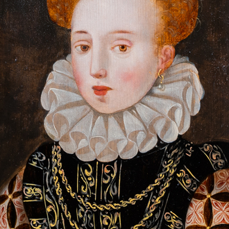 French school: Portrait of a marchioness, oil on panel, last quarter of the 16th C.