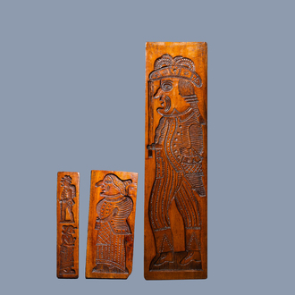 Three wood gingerbread molds with figurative design, 19th C.
