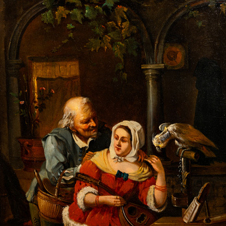 European school: The old lover, oil on panel, 19th C.