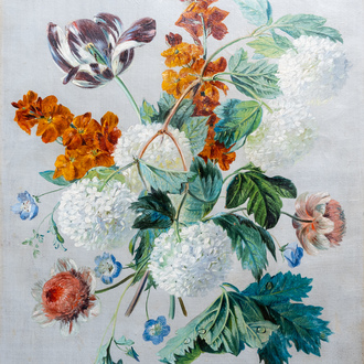 French school: Still life of flowers, oil on paper marouflated on canvas, third quarter of the 19th C.