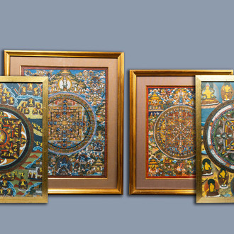 Four 'mandala' thangkas, Tibet or Nepal, 20th C.