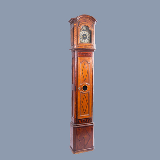 A large French wood longcase clock with various wood inlays, 19th C.