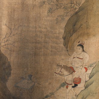 Chinese school: Rider on horseback, ink and colours on silk, 19th C.