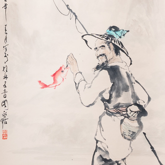 Chinese school: Fisherman, ink and colours on paper, 20th C.
