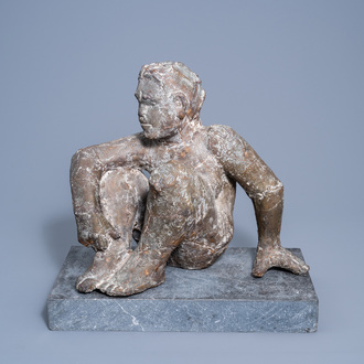Henk Visser (1956): Seated figure, bronze on a bluestone base, ed. 1/6