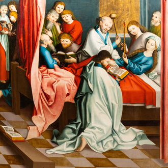German school: The deathbed of Mary (and saints on the other side), oil on panel, last quarter of the 15th century