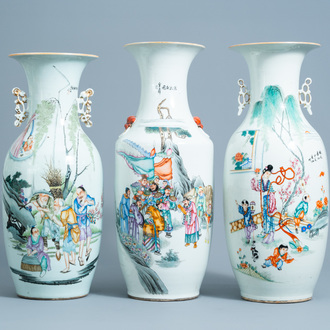 Trois vases en porcelaine de Chine famille rose, 19ème/20ème siècle