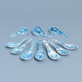 Ten Chinese blue and white spoons, 19th/20th C.