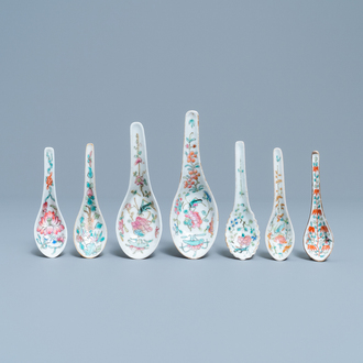 Seven Chinese famille rose spoons with floral design for the Straits or Peranakan market, 19th C.