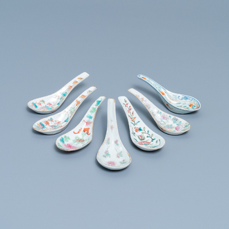 Seven Chinese famille rose spoons, 19th/20th C.