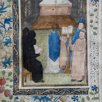 An illuminated miniature on parchment depicting the worship, Flanders, 15th C.