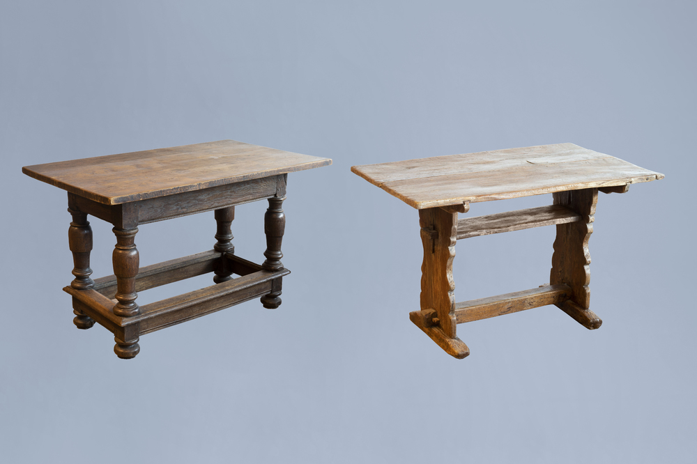 Two wood tables with removable top, various origins, 18th C. and later